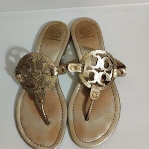 Tory Burch Metallic Gold Tumbled Miller Sandals Size 10